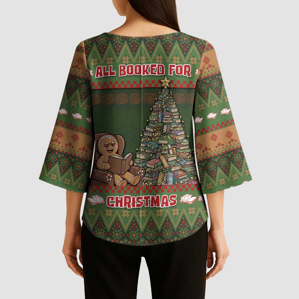 Book Lovers Christmas Kimono Sleeve Blouse Gingerbread With Xmas Book Tree - Wonder Print Shop