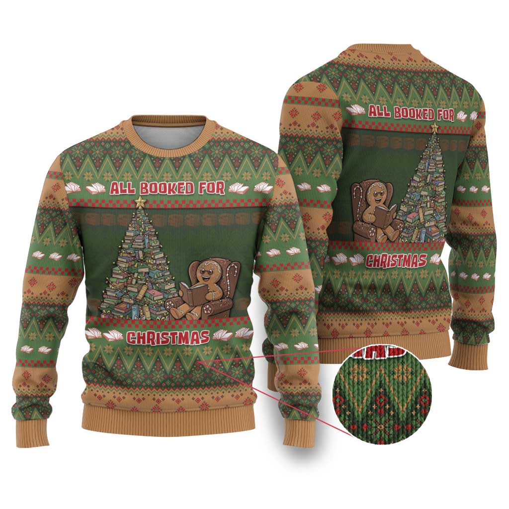 Book Lovers Christmas Ugly Christmas Sweater Gingerbread With Xmas Book Tree - Wonder Print Shop
