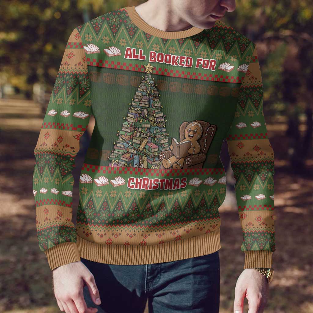 Book Lovers Christmas Ugly Christmas Sweater Gingerbread With Xmas Book Tree - Wonder Print Shop