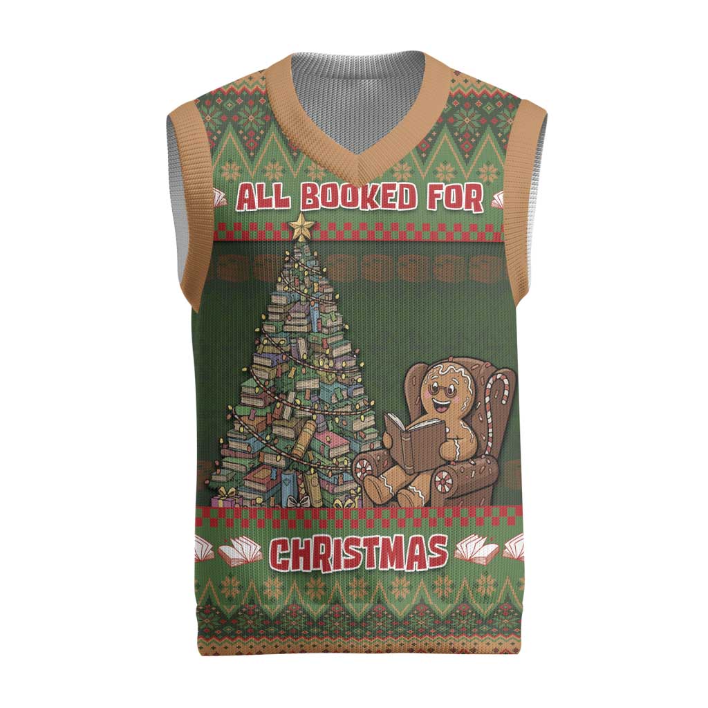 Book Lovers Christmas Knitted V-Neck Vest Gingerbread With Xmas Book Tree - Wonder Print Shop
