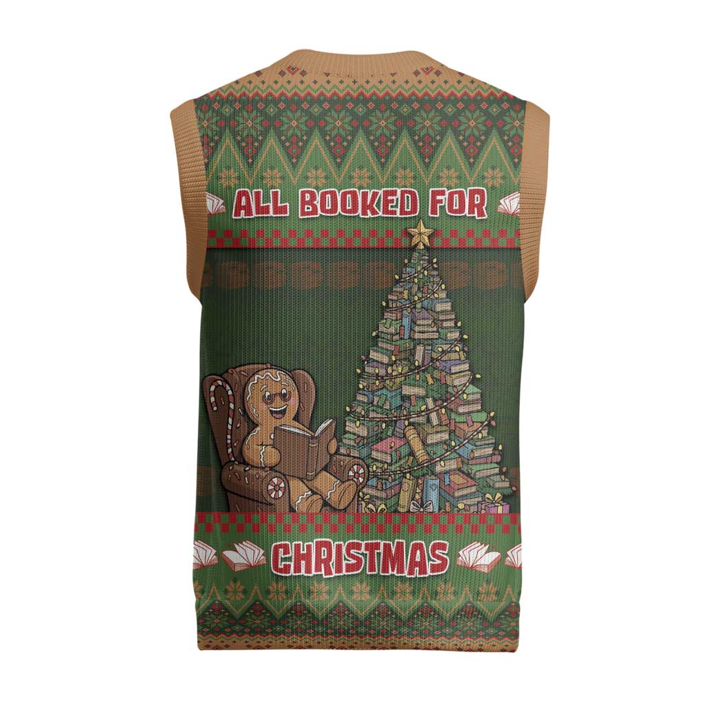 Book Lovers Christmas Knitted V-Neck Vest Gingerbread With Xmas Book Tree - Wonder Print Shop
