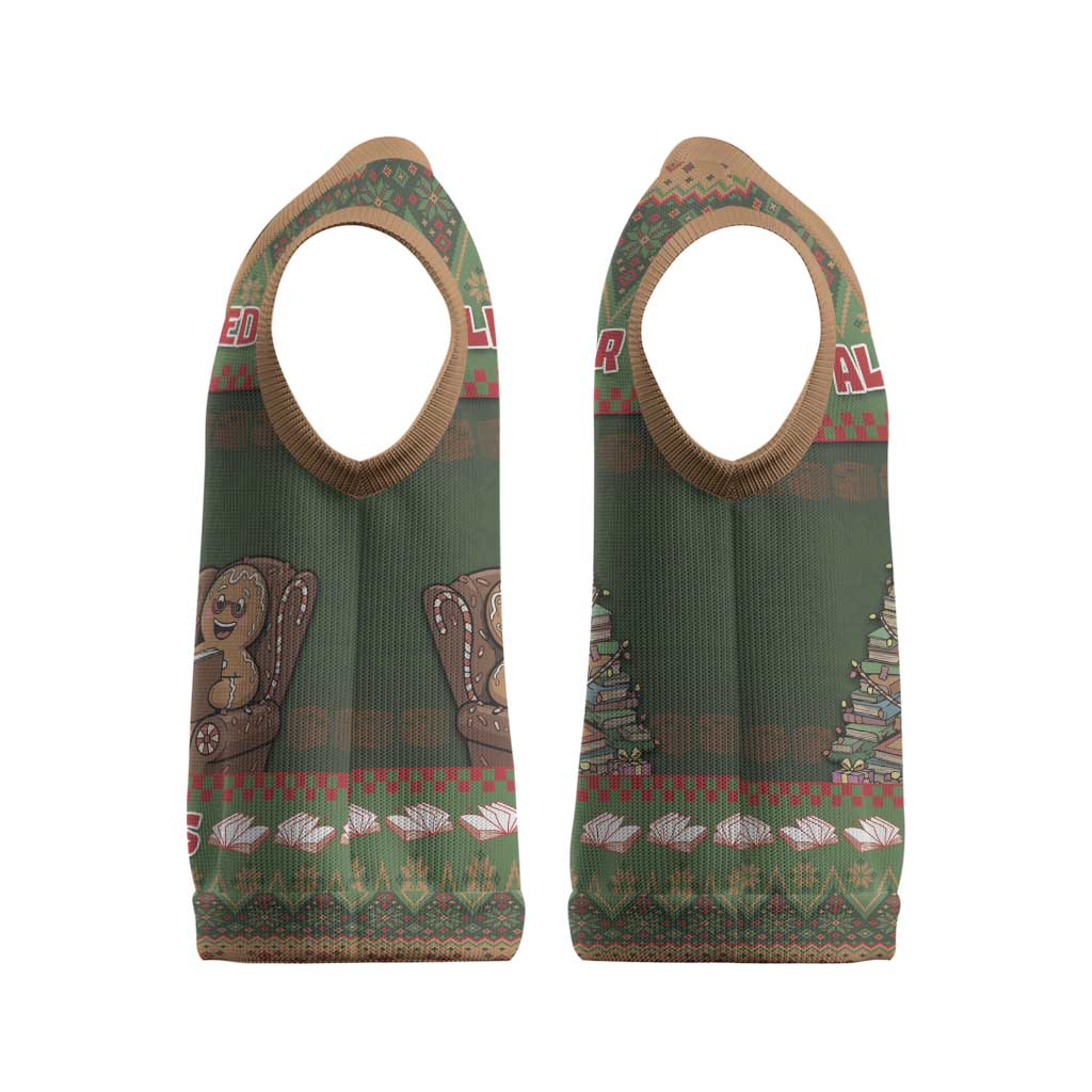 Book Lovers Christmas Knitted V-Neck Vest Gingerbread With Xmas Book Tree - Wonder Print Shop