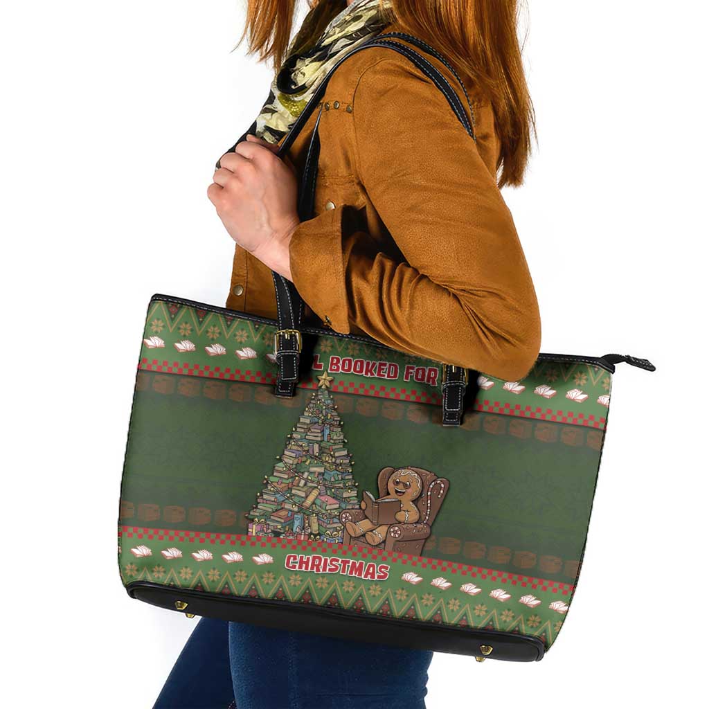 Book Lovers Christmas Leather Tote Bag Gingerbread With Xmas Book Tree - Wonder Print Shop
