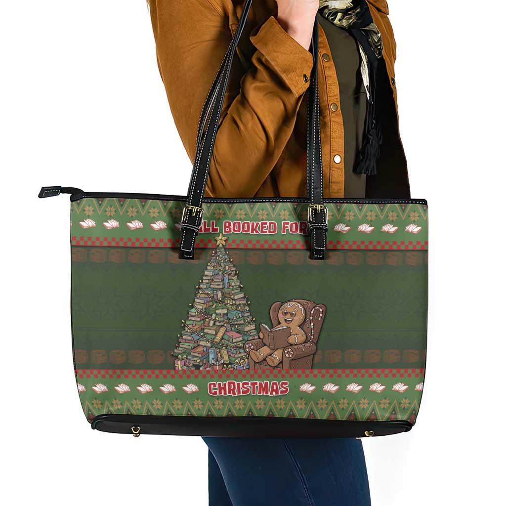 Book Lovers Christmas Leather Tote Bag Gingerbread With Xmas Book Tree - Wonder Print Shop