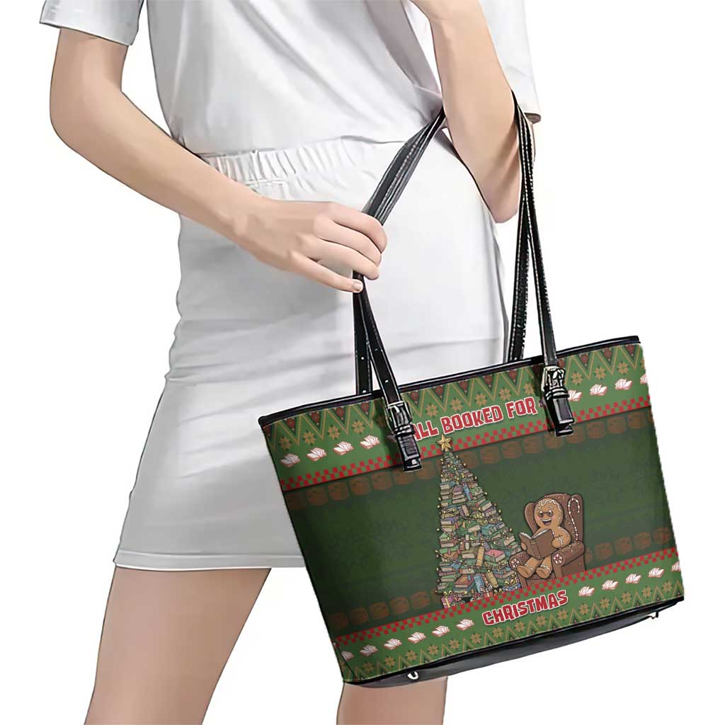 Book Lovers Christmas Leather Tote Bag Gingerbread With Xmas Book Tree - Wonder Print Shop