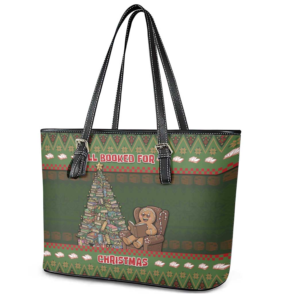 Book Lovers Christmas Leather Tote Bag Gingerbread With Xmas Book Tree - Wonder Print Shop