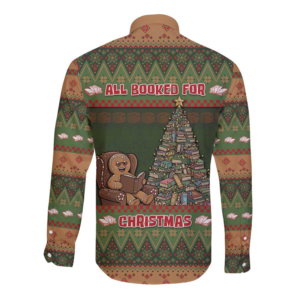 Book Lovers Christmas Long Sleeve Button Shirt Gingerbread With Xmas Book Tree - Wonder Print Shop