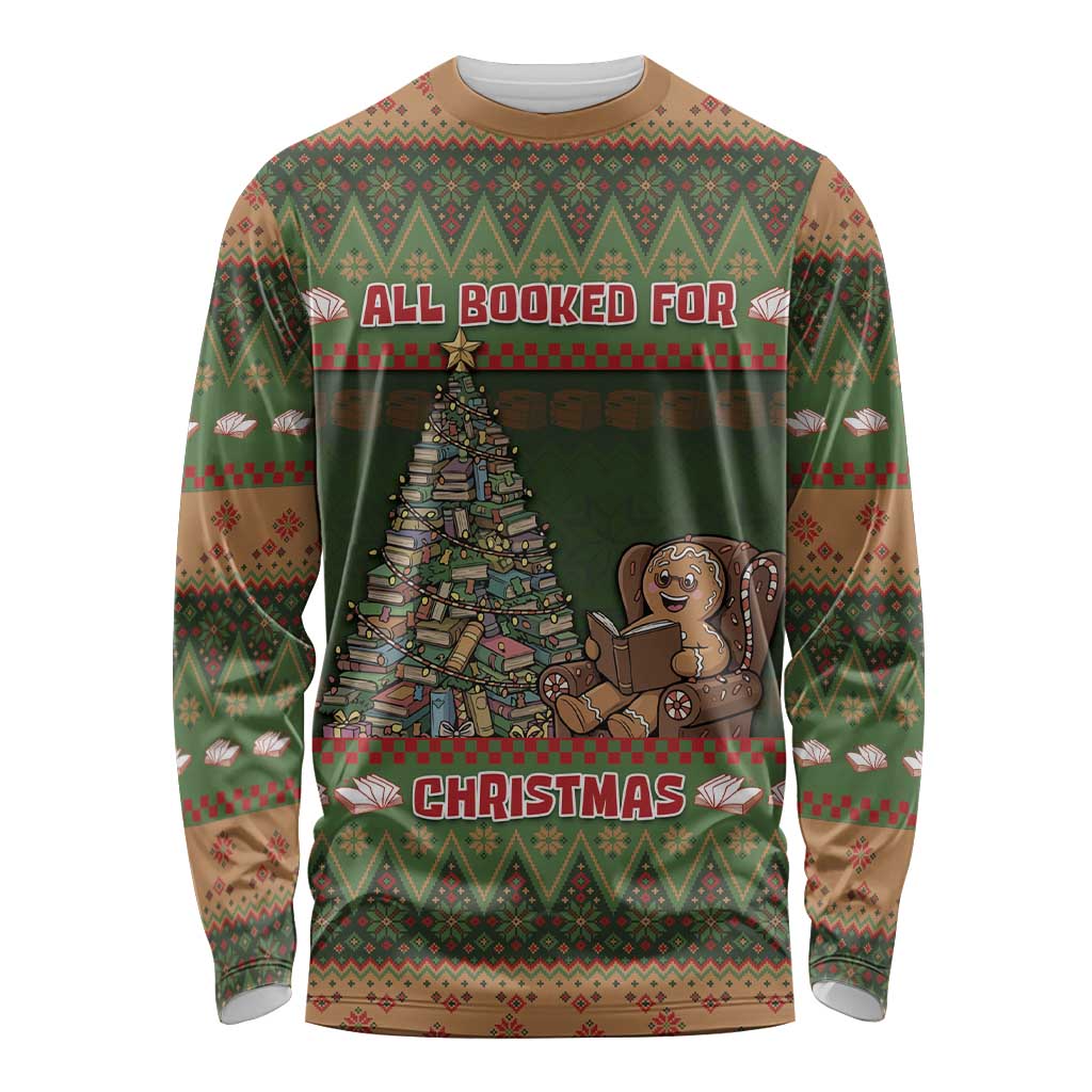 Book Lovers Christmas Long Sleeve Shirt Gingerbread With Xmas Book Tree - Wonder Print Shop