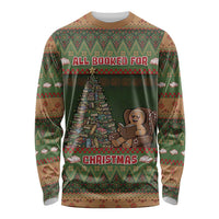 Book Lovers Christmas Long Sleeve Shirt Gingerbread With Xmas Book Tree - Wonder Print Shop