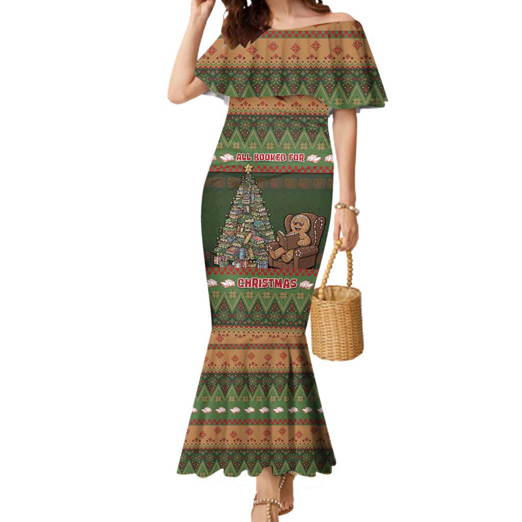 Book Lovers Christmas Mermaid Dress Gingerbread With Xmas Book Tree - Wonder Print Shop