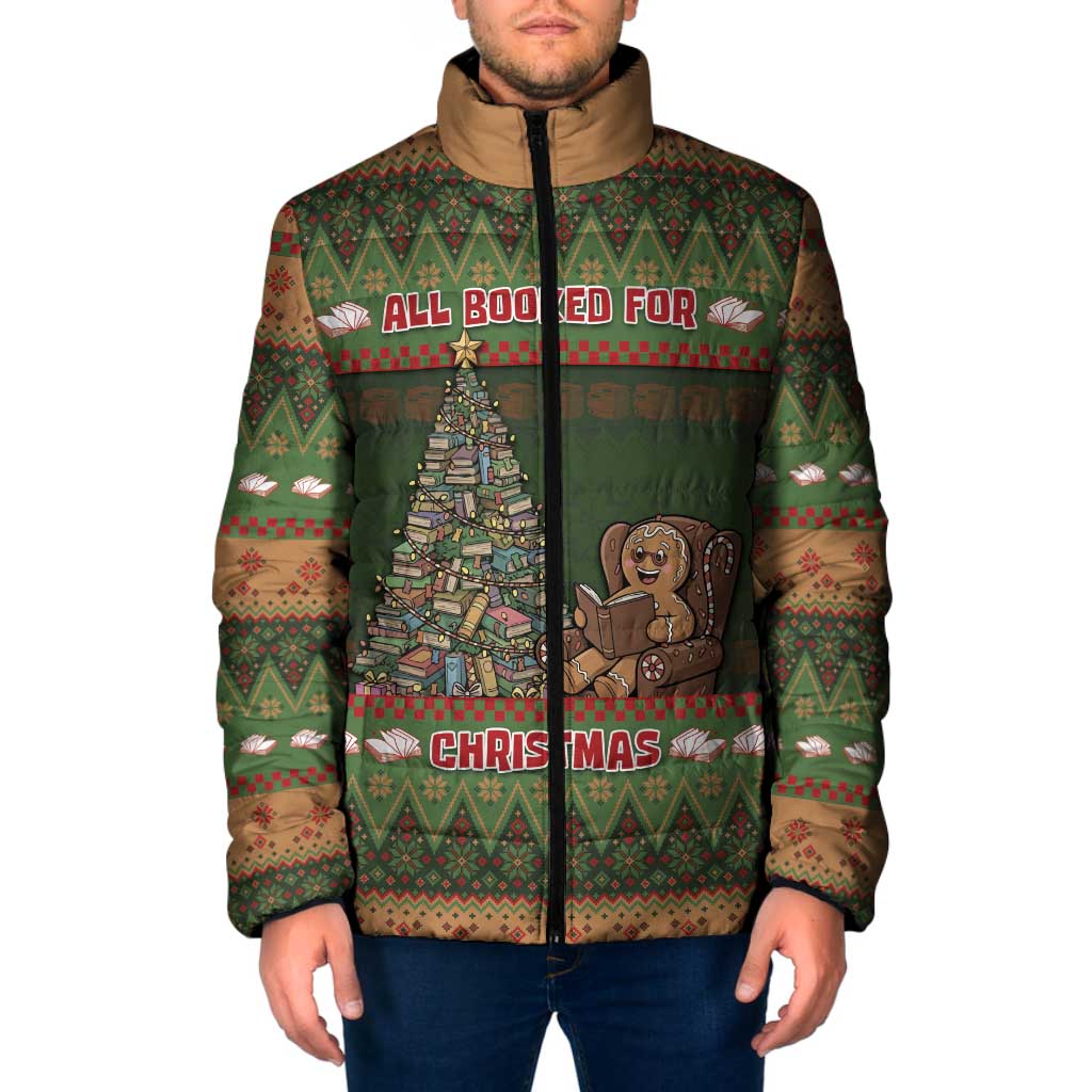 Book Lovers Christmas Padded Jacket Gingerbread With Xmas Book Tree - Wonder Print Shop
