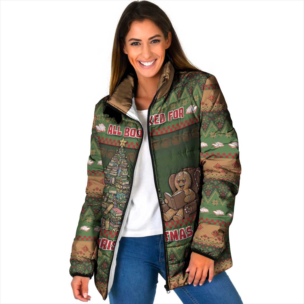 Book Lovers Christmas Padded Jacket Gingerbread With Xmas Book Tree - Wonder Print Shop