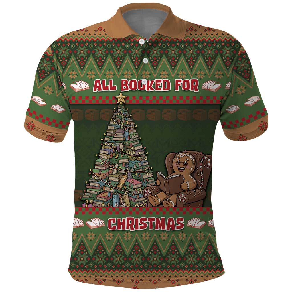 Book Lovers Christmas Polo Shirt Gingerbread With Xmas Book Tree - Wonder Print Shop