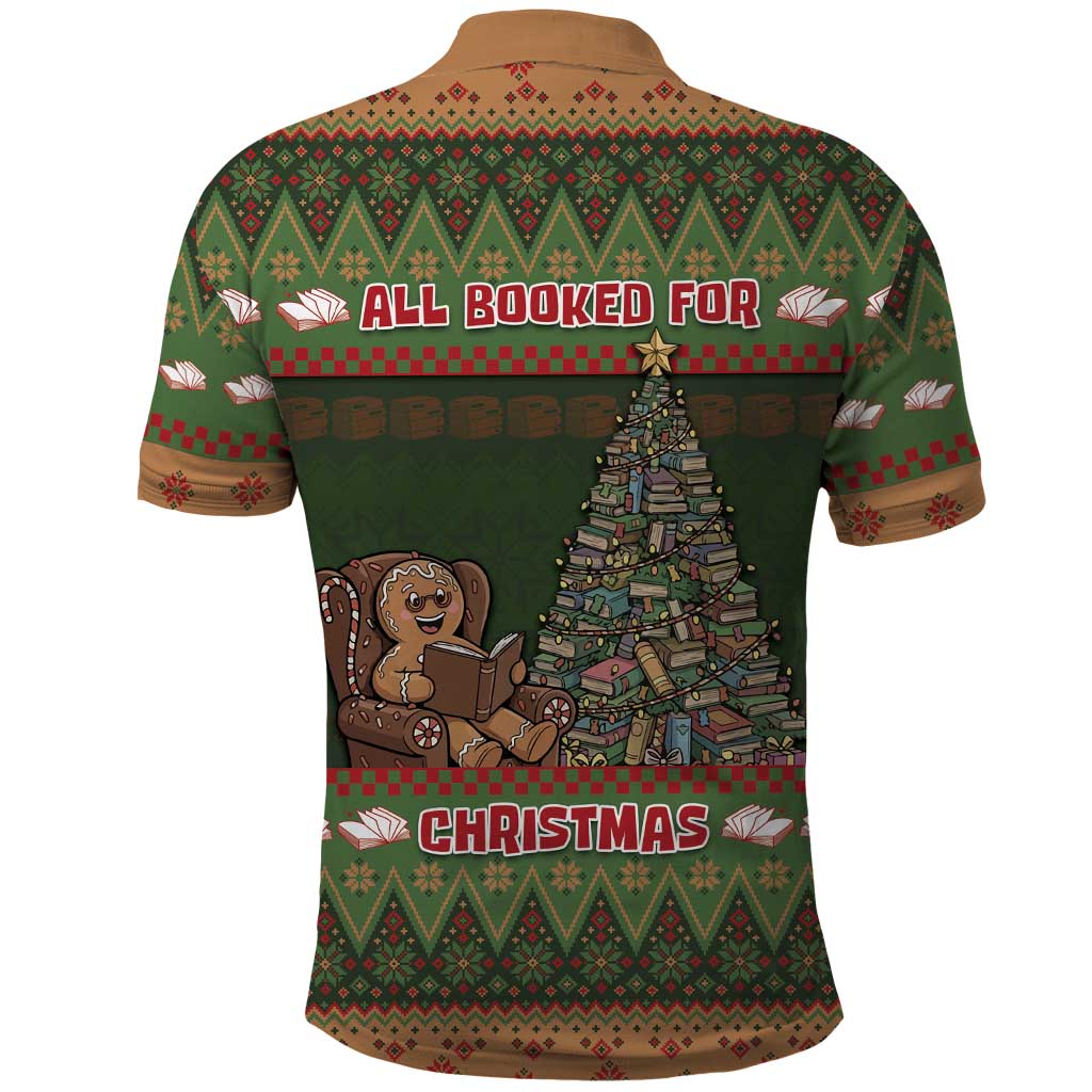 Book Lovers Christmas Polo Shirt Gingerbread With Xmas Book Tree - Wonder Print Shop