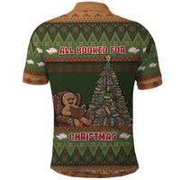 Book Lovers Christmas Polo Shirt Gingerbread With Xmas Book Tree - Wonder Print Shop