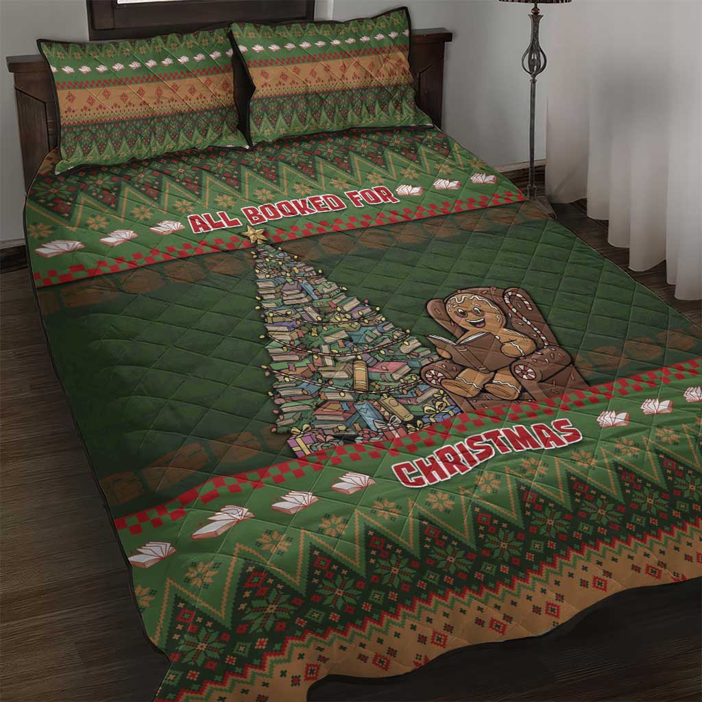 Book Lovers Christmas Quilt Bed Set Gingerbread With Xmas Book Tree - Wonder Print Shop