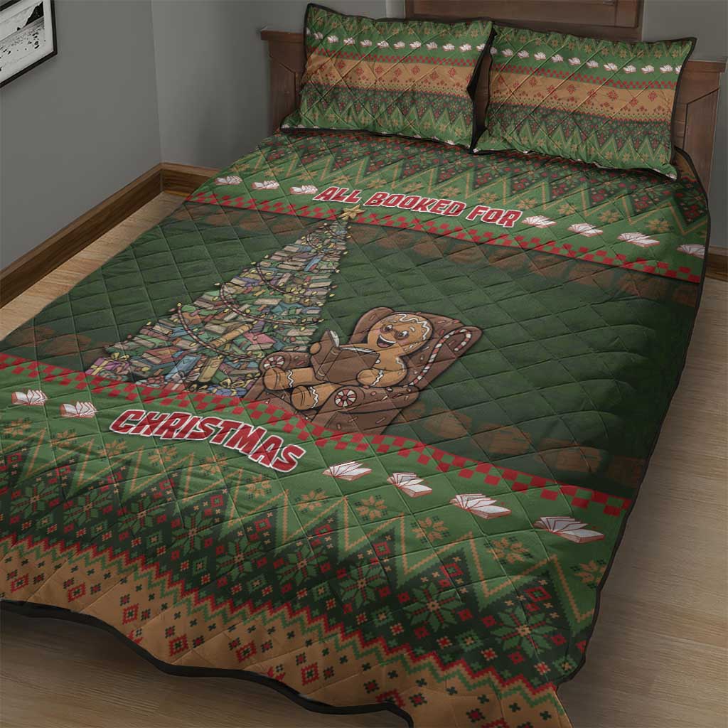 Book Lovers Christmas Quilt Bed Set Gingerbread With Xmas Book Tree - Wonder Print Shop