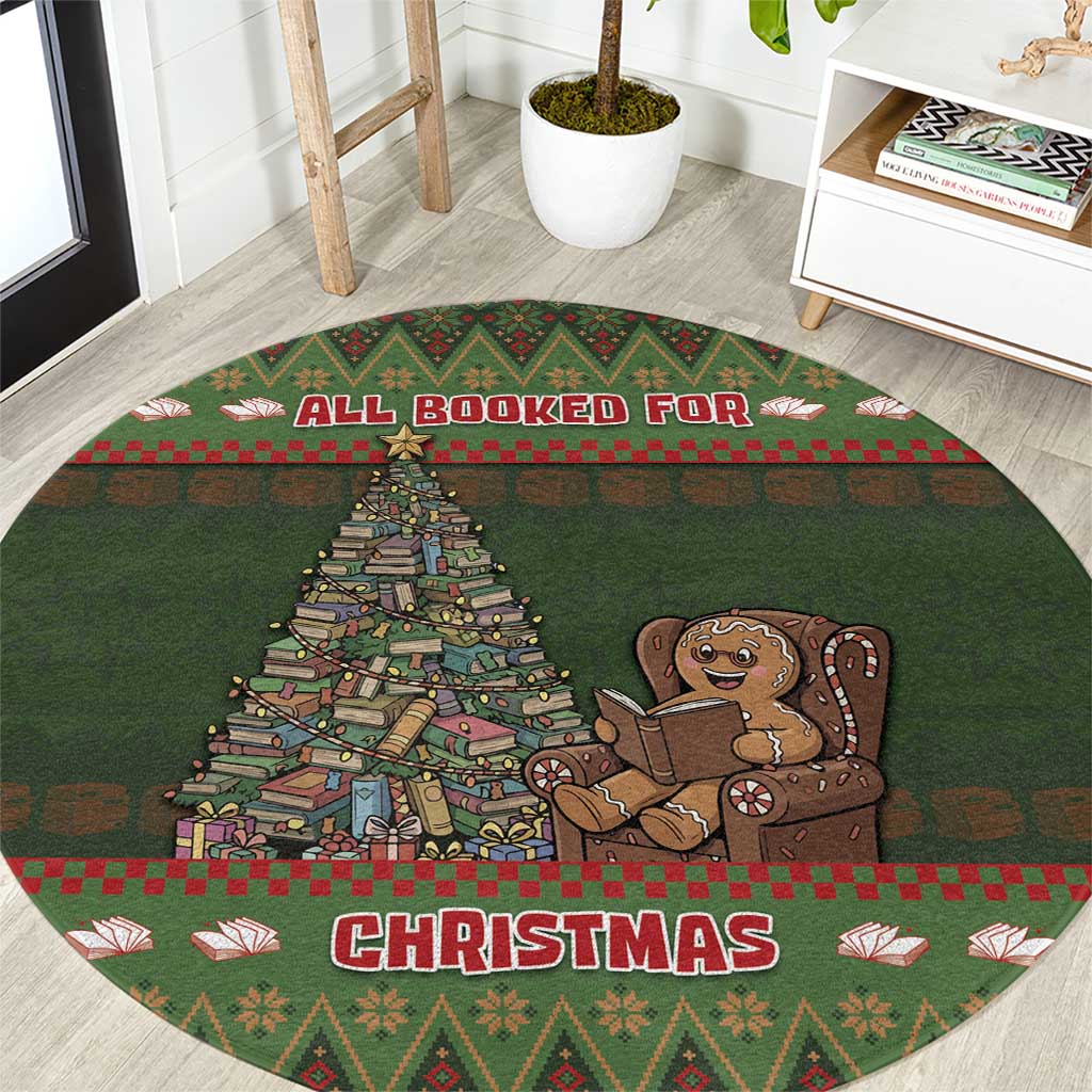 Book Lovers Christmas Round Carpet Gingerbread With Xmas Book Tree - Wonder Print Shop