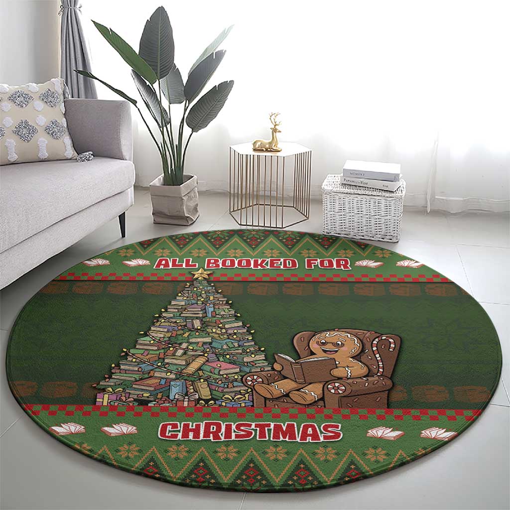 Book Lovers Christmas Round Carpet Gingerbread With Xmas Book Tree - Wonder Print Shop