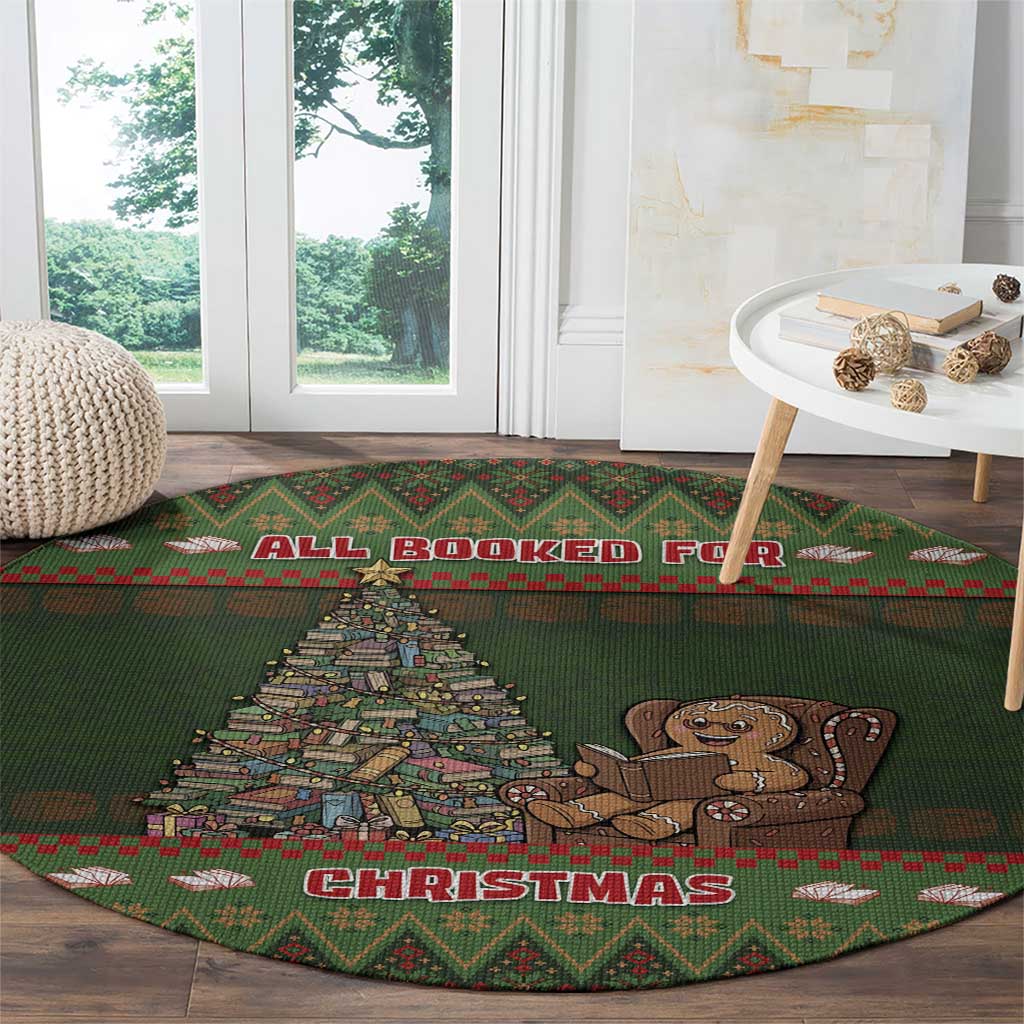 Book Lovers Christmas Round Carpet Gingerbread With Xmas Book Tree - Wonder Print Shop