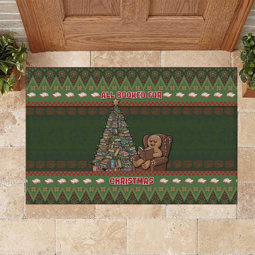 Book Lovers Christmas Rubber Doormat Gingerbread With Xmas Book Tree - Wonder Print Shop