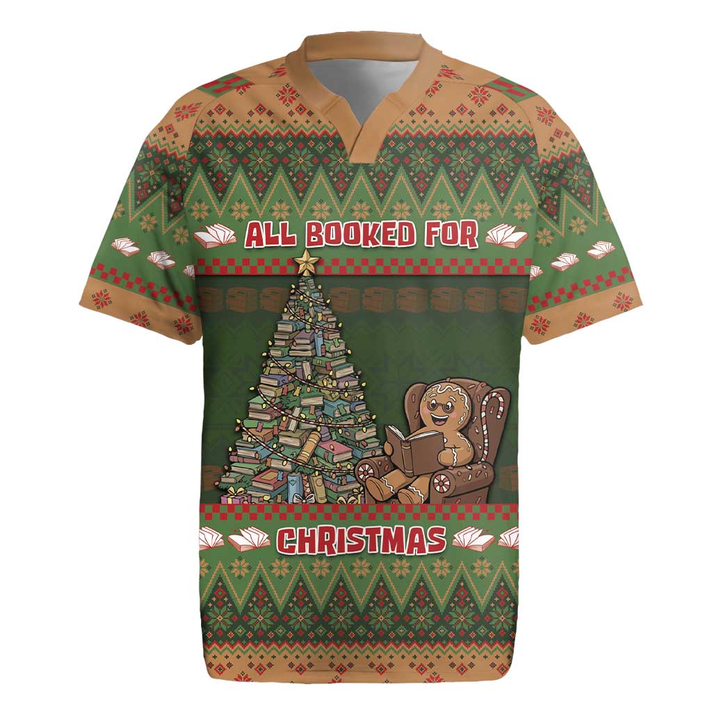 Book Lovers Christmas Rugby Jersey Gingerbread With Xmas Book Tree - Wonder Print Shop