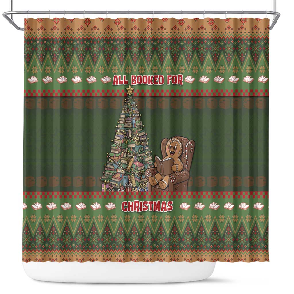 Book Lovers Christmas Shower Curtain Gingerbread With Xmas Book Tree - Wonder Print Shop