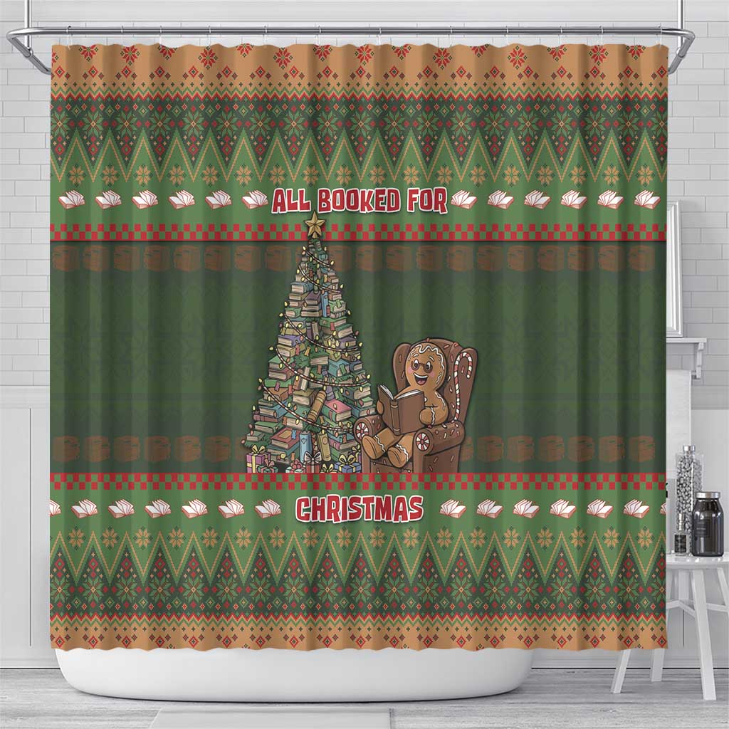 Book Lovers Christmas Shower Curtain Gingerbread With Xmas Book Tree - Wonder Print Shop