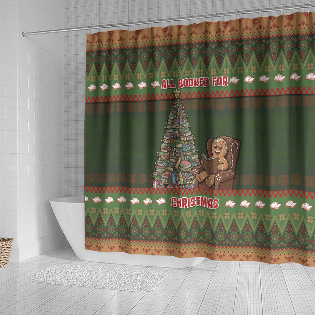 Book Lovers Christmas Shower Curtain Gingerbread With Xmas Book Tree - Wonder Print Shop