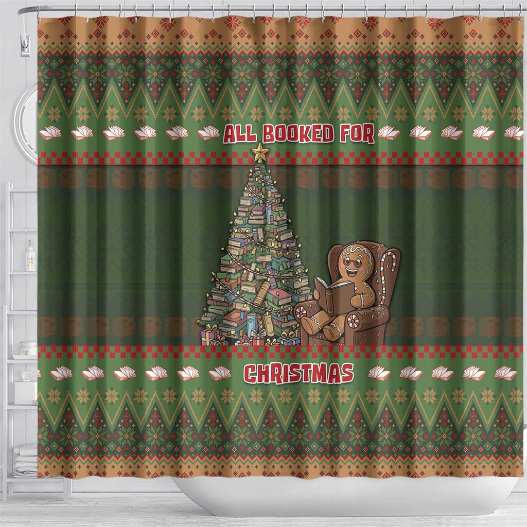 Book Lovers Christmas Shower Curtain Gingerbread With Xmas Book Tree - Wonder Print Shop