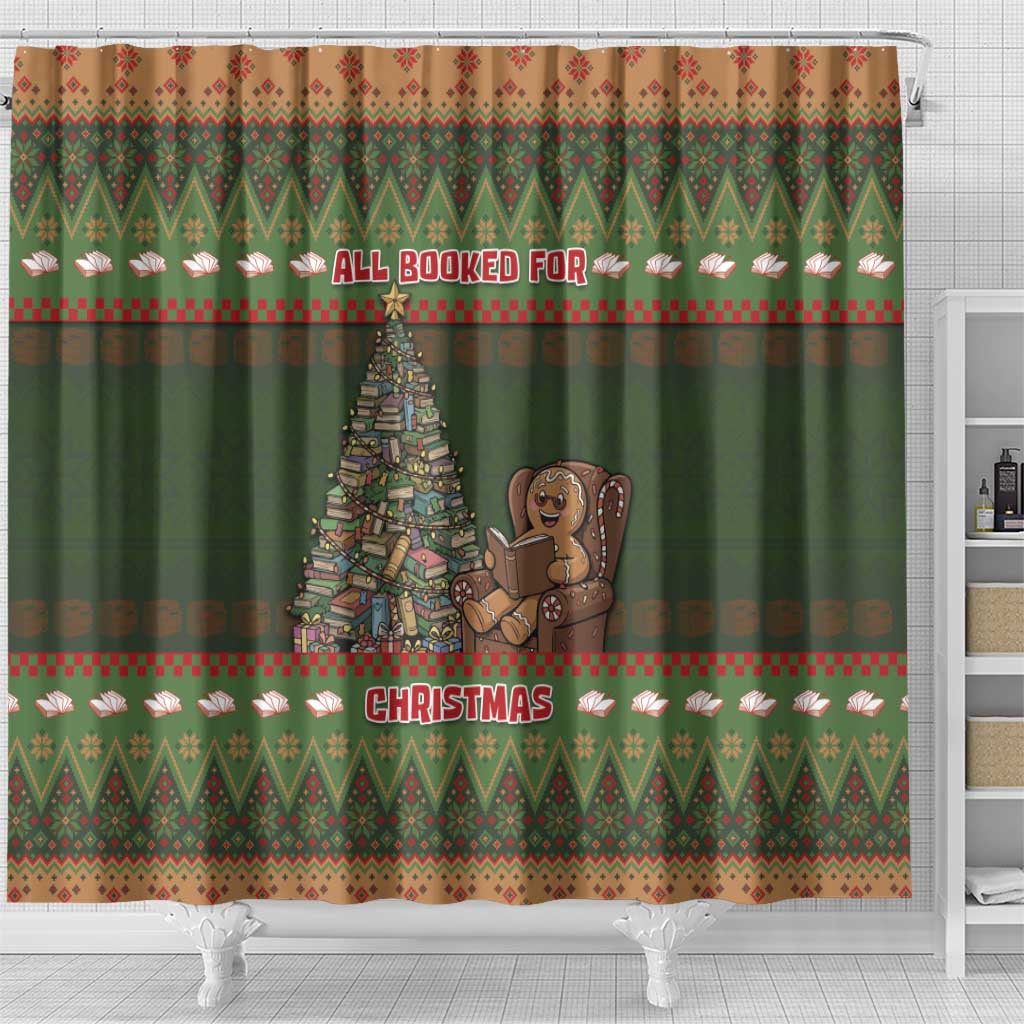 Book Lovers Christmas Shower Curtain Gingerbread With Xmas Book Tree - Wonder Print Shop