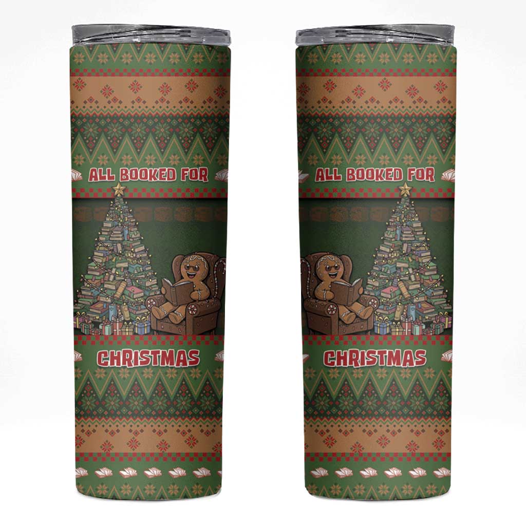 Book Lovers Christmas Skinny Tumbler Gingerbread With Xmas Book Tree - Wonder Print Shop