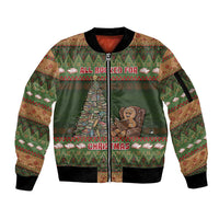 Book Lovers Christmas Sleeve Zip Bomber Jacket Gingerbread With Xmas Book Tree - Wonder Print Shop
