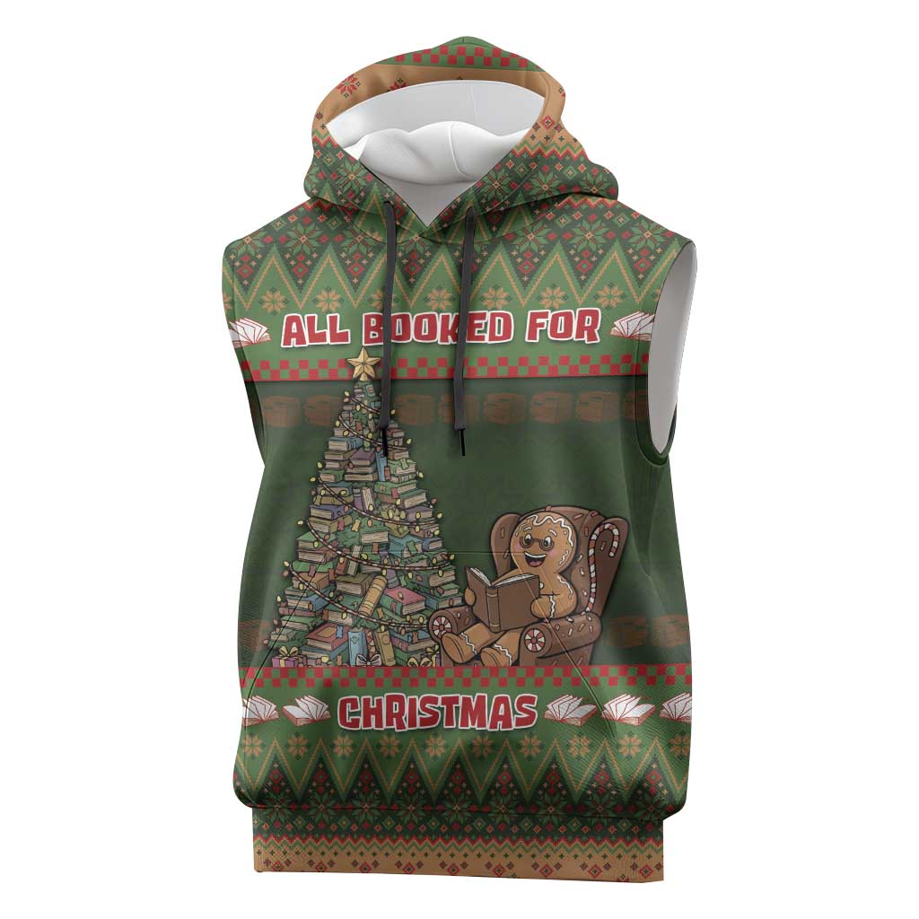 Book Lovers Christmas Sleeveless Hoodie Gingerbread With Xmas Book Tree - Wonder Print Shop