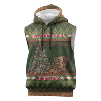 Book Lovers Christmas Sleeveless Hoodie Gingerbread With Xmas Book Tree - Wonder Print Shop