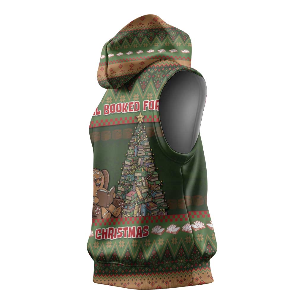Book Lovers Christmas Sleeveless Hoodie Gingerbread With Xmas Book Tree - Wonder Print Shop