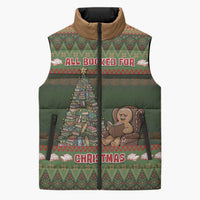 Book Lovers Christmas Sleeveless Puffer Jacket Gingerbread With Xmas Book Tree - Wonder Print Shop