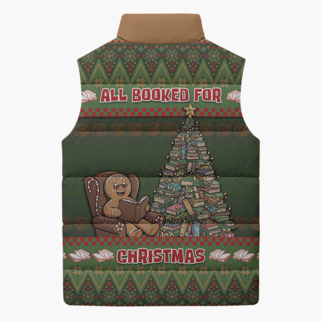 Book Lovers Christmas Sleeveless Puffer Jacket Gingerbread With Xmas Book Tree - Wonder Print Shop