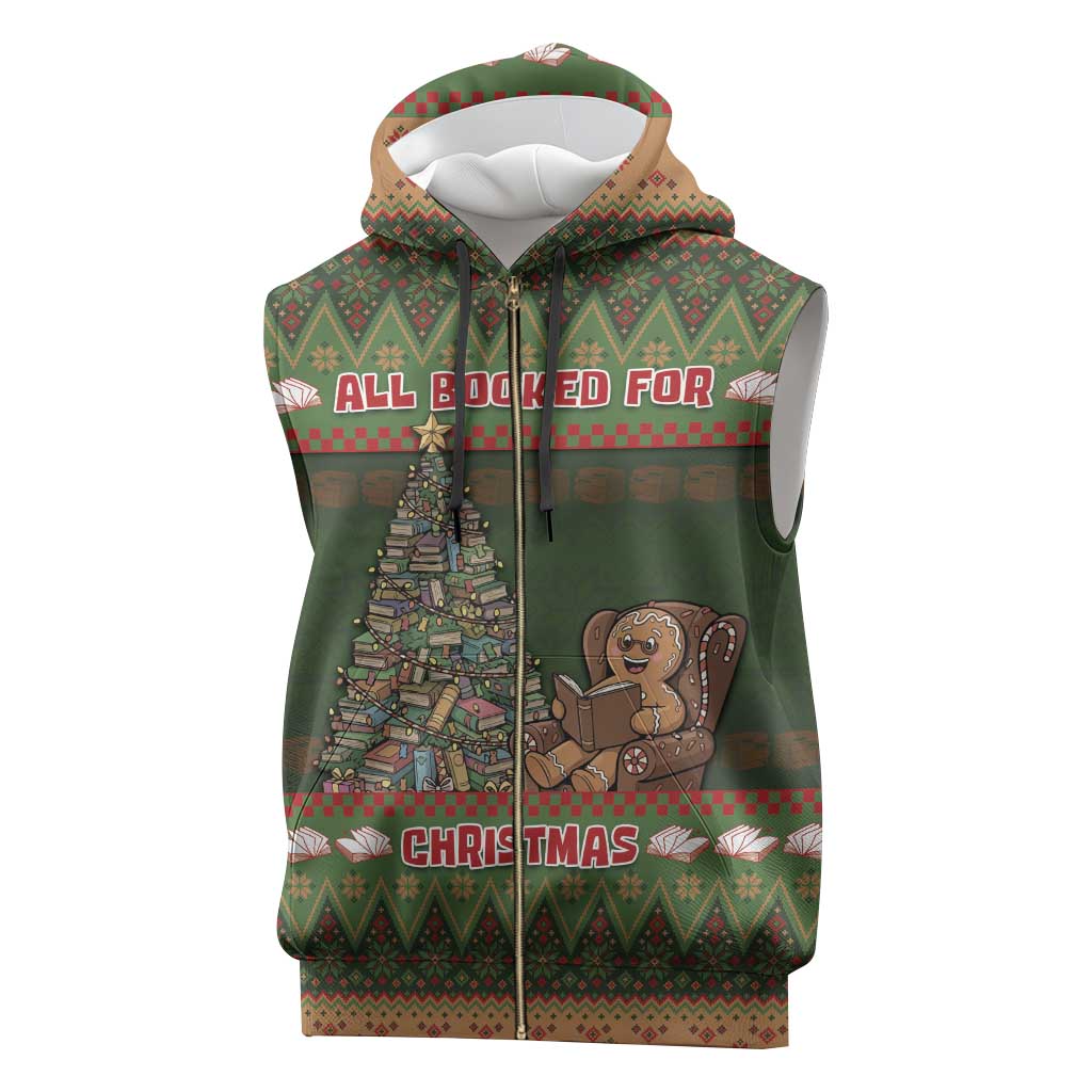 Book Lovers Christmas Sleeveless Zip Hoodie Gingerbread With Xmas Book Tree - Wonder Print Shop
