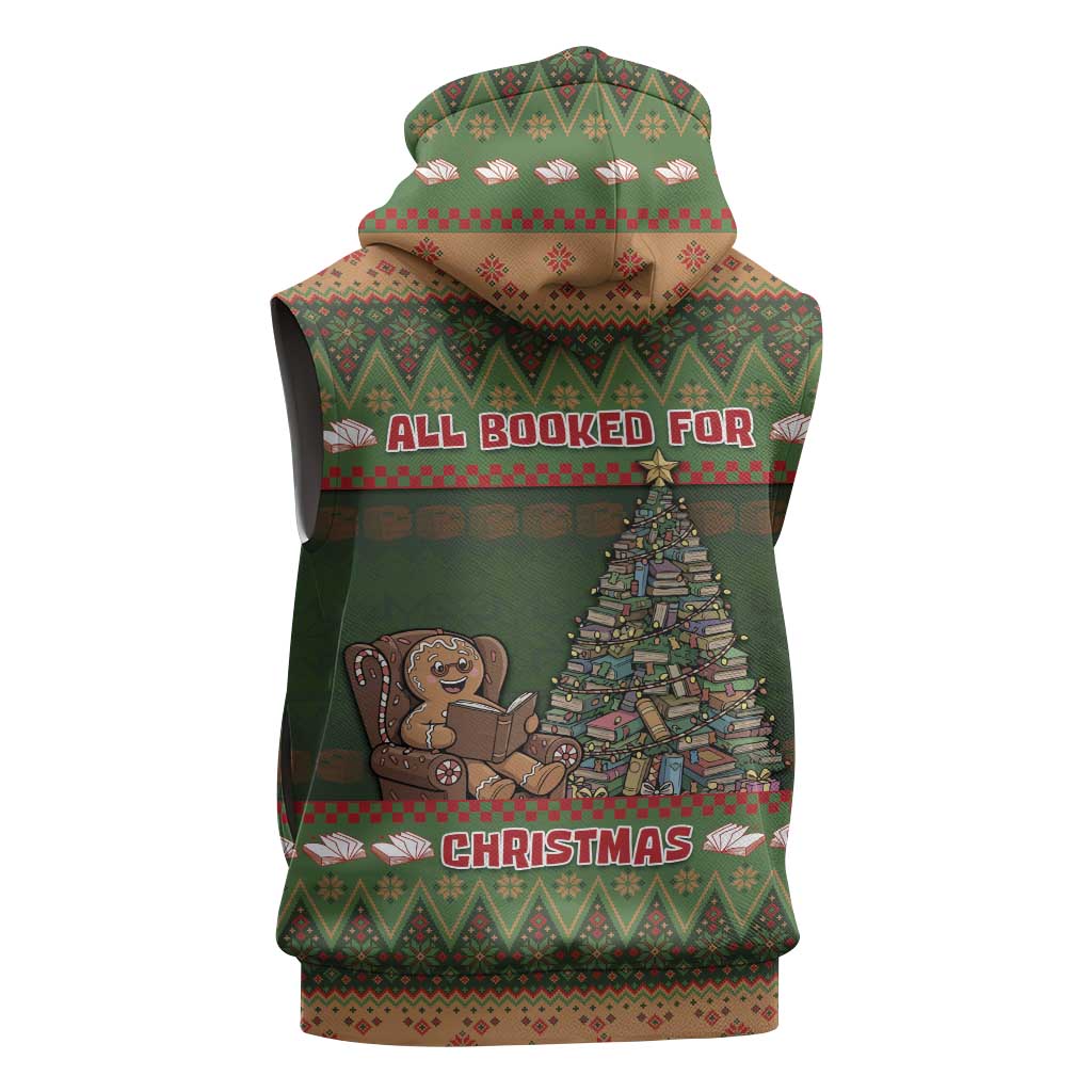 Book Lovers Christmas Sleeveless Zip Hoodie Gingerbread With Xmas Book Tree - Wonder Print Shop