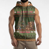 Book Lovers Christmas Sleeveless Zip Hoodie Gingerbread With Xmas Book Tree - Wonder Print Shop