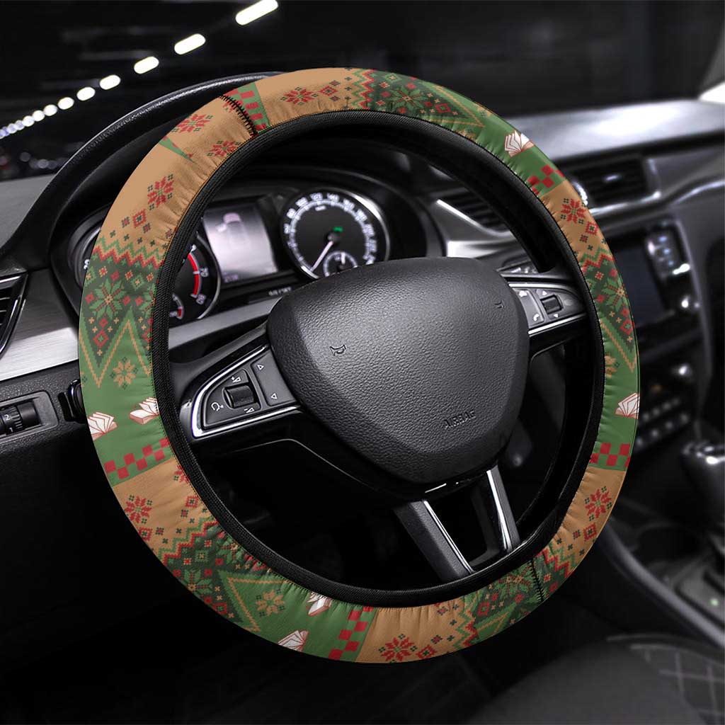 Book Lovers Christmas Steering Wheel Cover Gingerbread With Xmas Book Tree - Wonder Print Shop