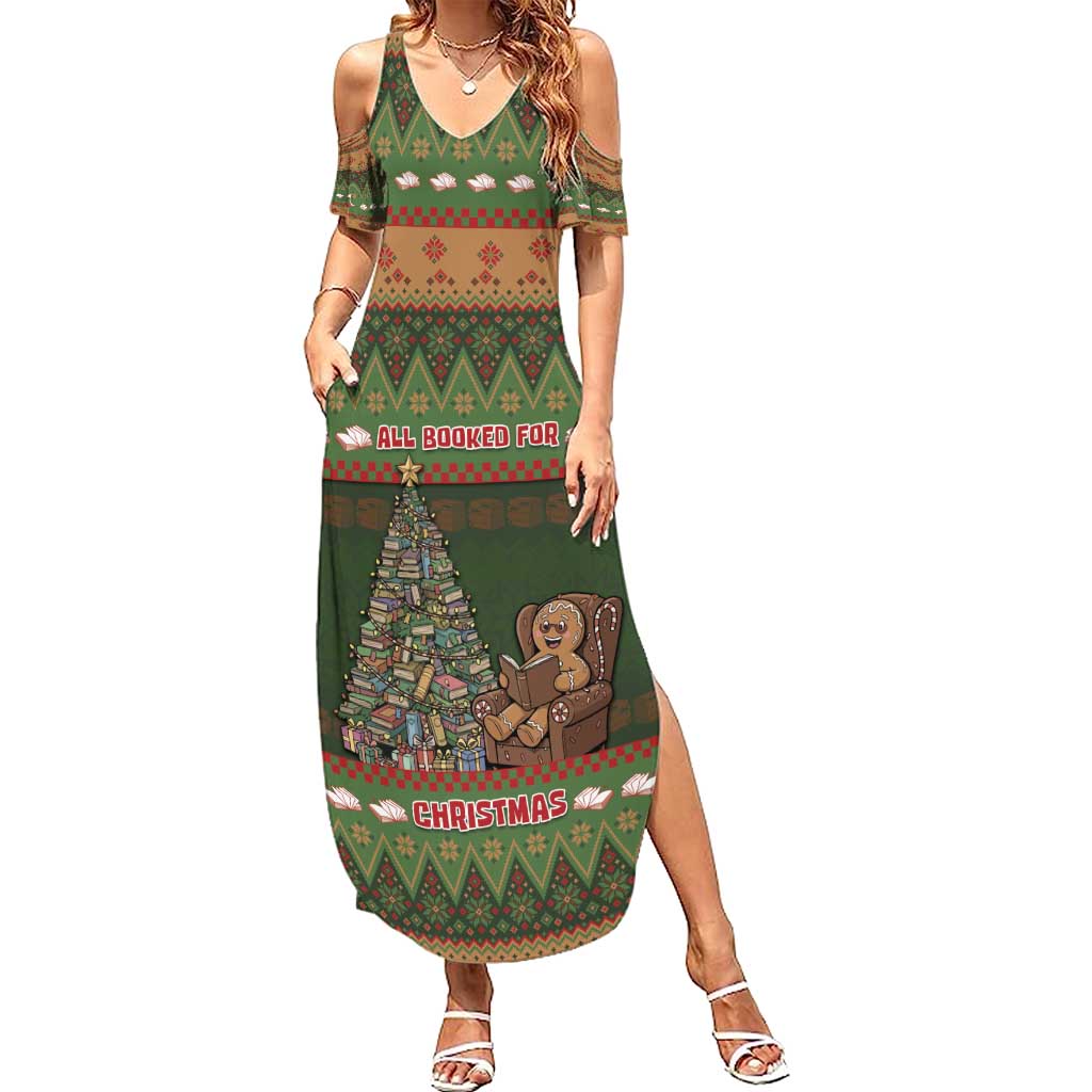 Book Lovers Christmas Summer Maxi Dress Gingerbread With Xmas Book Tree - Wonder Print Shop