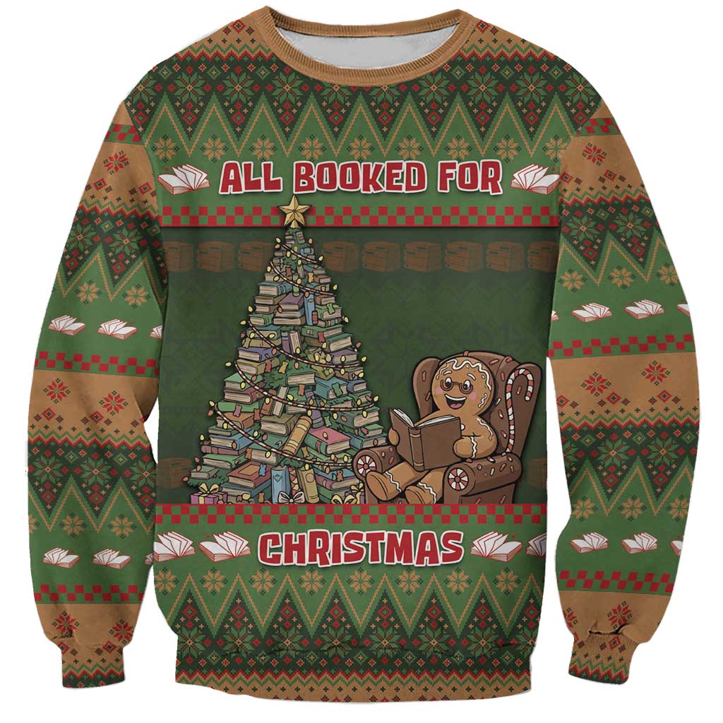 Book Lovers Christmas Sweatshirt Gingerbread With Xmas Book Tree - Wonder Print Shop
