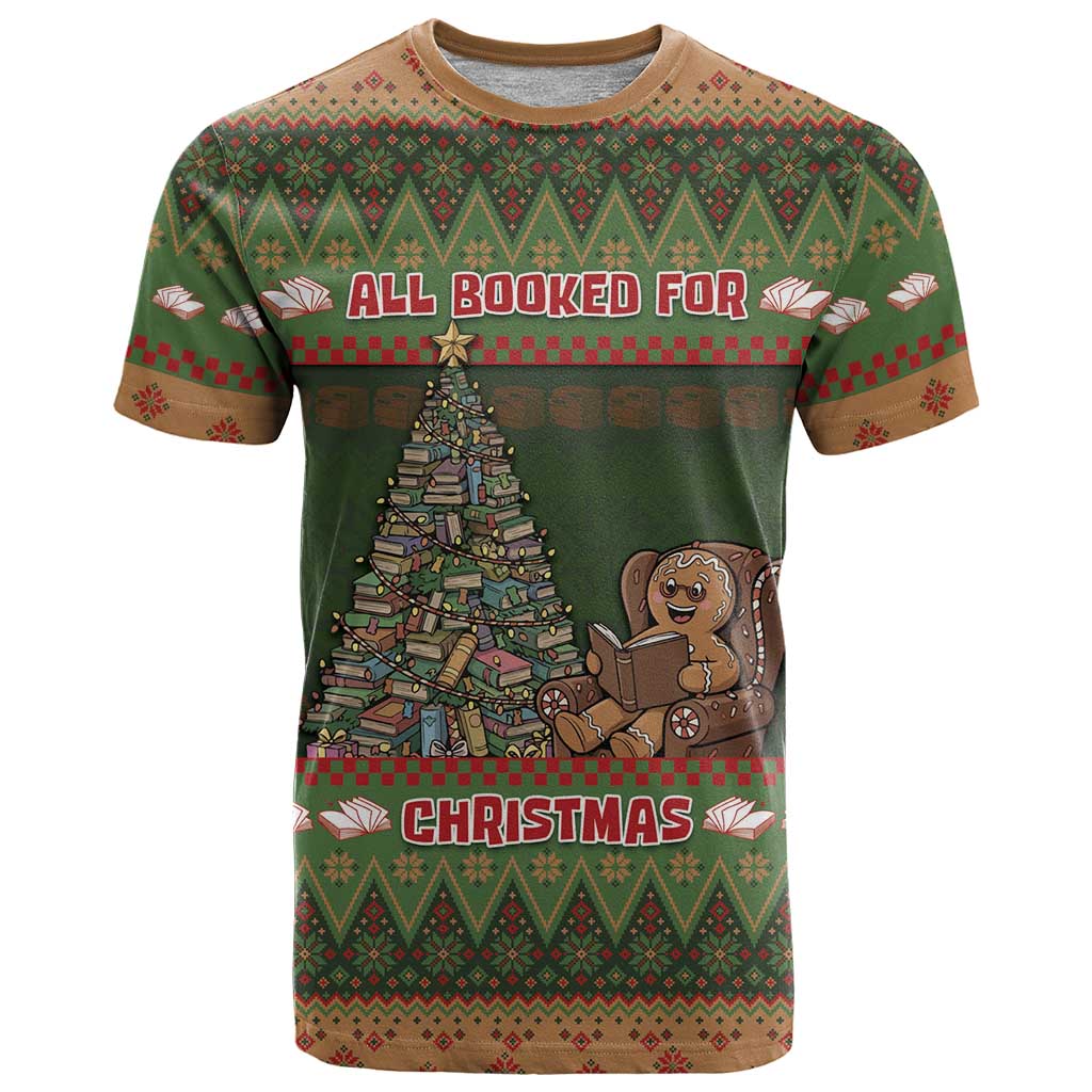 Book Lovers Christmas T Shirt Gingerbread With Xmas Book Tree - Wonder Print Shop