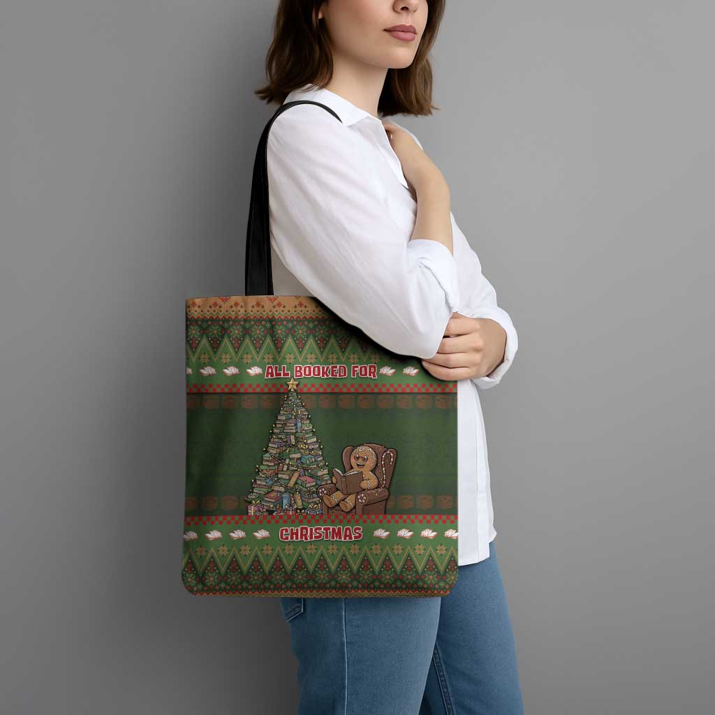 Book Lovers Christmas Tote Bag Gingerbread With Xmas Book Tree - Wonder Print Shop