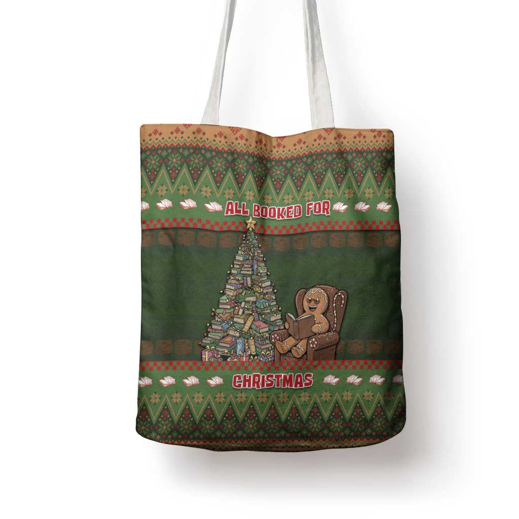 Book Lovers Christmas Tote Bag Gingerbread With Xmas Book Tree - Wonder Print Shop
