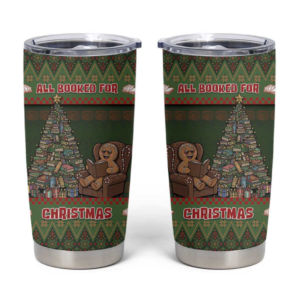 Book Lovers Christmas Tumbler Cup Gingerbread With Xmas Book Tree - Wonder Print Shop