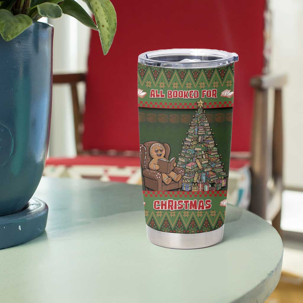 Book Lovers Christmas Tumbler Cup Gingerbread With Xmas Book Tree - Wonder Print Shop