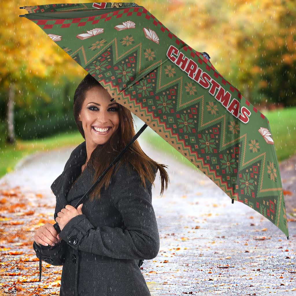 Book Lovers Christmas Umbrella Gingerbread With Xmas Book Tree - Wonder Print Shop